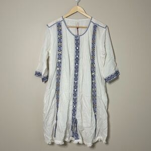 Anthropologie x Raga White Embroidered Sequin Button Front Midi Dress Size Large
